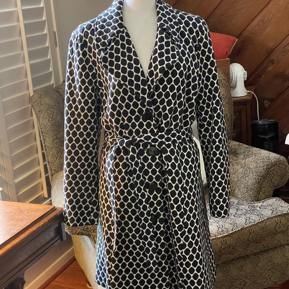DM New York Black Cream Coat Cotton Knit Button Down Collared size large dotted - Picture 2 of 12